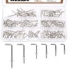 Wokape 120Pcs 6 Sizes Metal Screw-in Square Bend Hooks Kit,