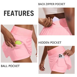 PINSPARK - Falda plisada de tenis para mujer, falda de golf de cintura alta, con 3 bolsillos, ligera, atlética, para entrenamiento, pickleball, Rosado, Small