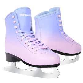 WELLWON Figure Ice Skates for Women Girls and Boys, Lace-Up Adult Figure Skate Ice Hockey Skates for Outdoor and Skating Rink, Figure Ice Skate Shoes Size US Women's 8/Men's 6.5