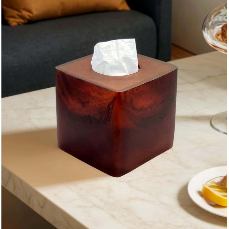 Smooth Tortoiseshell Finish Facial Tissue Box Cover - Brown Resin
