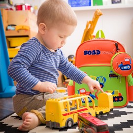 TOPWAYS School Bag Backpack for Boys and Girls Kids Toddler Backpack Cute Construction Vehicles School Bag Gifts for 3 7 Years Unisex Kids Backpacks, red