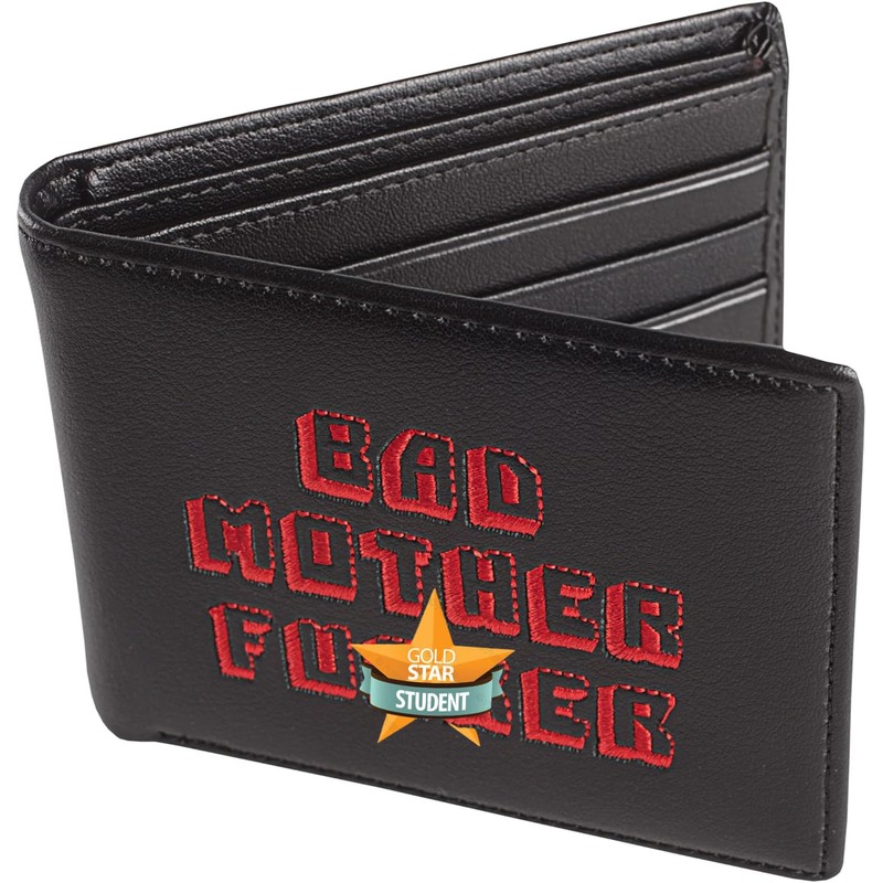 jimmyxqw Embroidered Bad Mother Leather Wallet, red, Fashion