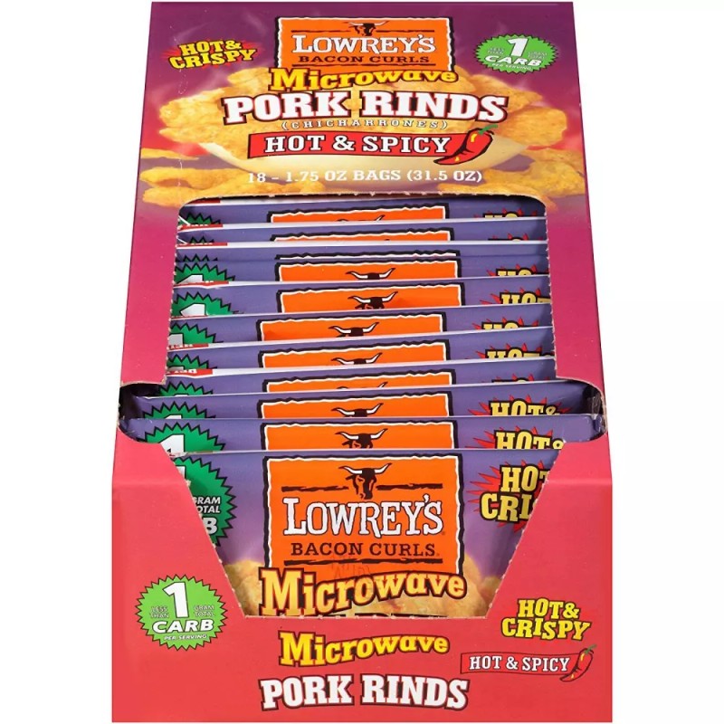 Oberto Lowrey's Bacon Curls Microwave Pork Rinds (Chicharrones) Hot &