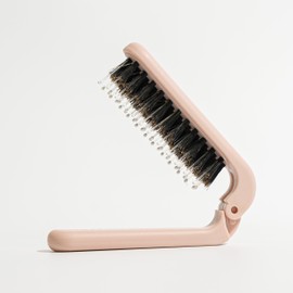 Uffy Travel Hair Brush, Mini Folding Hairbrush Comb with Boar Bristles for Women, Men, and Children, Small Compact Pocket Size for Wet and Dry Hair, Curly and Detangle, Ideal for Purse - Ballet Pink