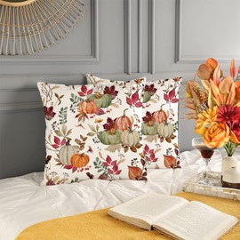 RABUSOFA Fall Pillow Covers 18x18 inch Set of 2,Velvet Pumpkin Pillows Decorative Throw Pillows,Thanksgiving Autumn Pillow Cases(20-18)