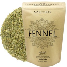 Organic Fennel Seeds Herbal Loose Tea by Marcoina - Whole Seeds, 56g in Resealable bag, Caffeine-Free Tea from Egypt - Perfect for Hot Brews, Cooking, and Spices – Known as Foeniculum vulgare, Florence fennel, Saunf, finocchio – 2oz.