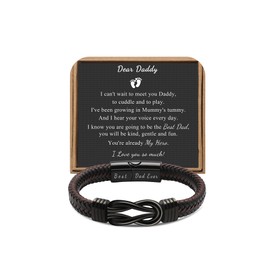 JoycuFF New Dad Gifts, Expecting First Time 1st Fathers Day Ideas Gifts for New Dad, Christmas Father To Be Present Leather Knot Bracelets
