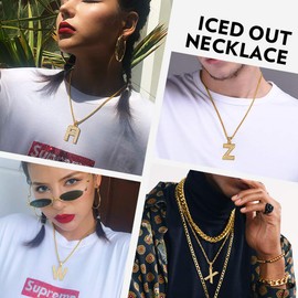 Richsteel Mens Initial Necklace G Letter Bling Gold Chain Men Jewellery Name Pendant