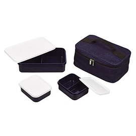 Pearl Metal D-6373 Lunch Box, Denim, Width 10.8 x Depth 7.1 x Height 4.7 inches (27.5 x 18 x 12 cm) (when stored), Lunch Box