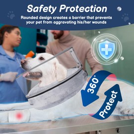 BARKLESS Inflatable Dog Cone, Protective Dog Surgery Collar to Stop Licking Biting Wounds, Patented Soft Donut Cone with Clear Shield, Adjustable Blow-up Collar for Surgery (Grey, M (Neck: 8"-11"))