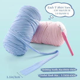 Lpalats 2 Pack T-Shirt Yarn for Crochet - 800 g/260 yds Elastic Fabric T-Shirt Yarn with 1 Crochet Hook (2, Leather Pink)