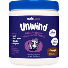 Nutricost Nutrizen PM Unwind - Bebida adaptogénica de hongos (sabor a chocolate) 30 porciones, incluye Reishi, melena de león, shiitake, cordyceps