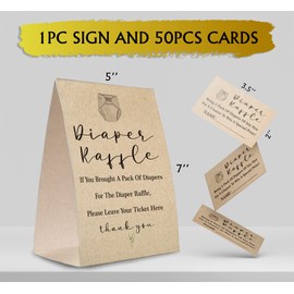 Tesedupoole Kraft Paper Diaper Raffle Sign,Diaper Raffle Baby Shower Game Kit (1 Standing Sign + 50 Guessing Cards),Baby Showers Decorations,Card for Baby Shower Game to Bring a Pack of Diapers-NPZ03
