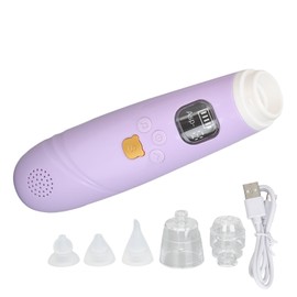 Electronic Infant Nose Aspirator Adjustable Suction Level Music Light Soothe Function Automatic Nose Cleaner with 3 Silicone Tips for Home Purple