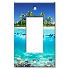 Art Plates - OVERSIZED Switch Plate - OVER SIZE Decorative Metal Wall Plate - 1 Gang Decora - Tropical Ocean Island Beach - (Made in USA)