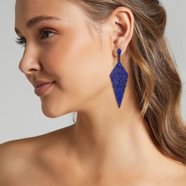 EVER FAITH Women's Crystal Party Bridal Rhombus Long Chandelier Dangle Earrings, Crystal