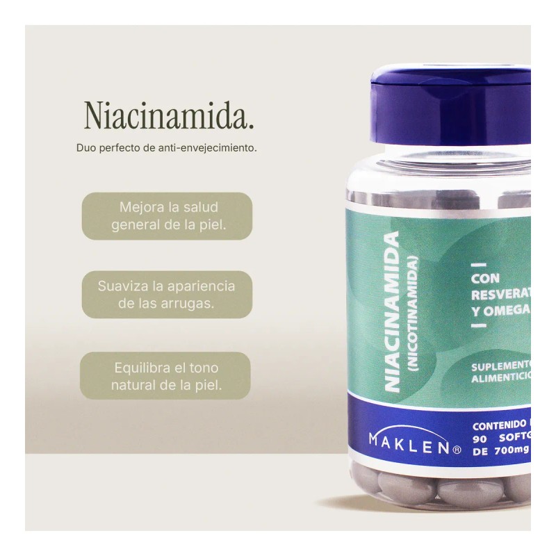 Niacinamida Resveratrol Y Omega 3 90 Cpsulas Maklen Sin Sabor