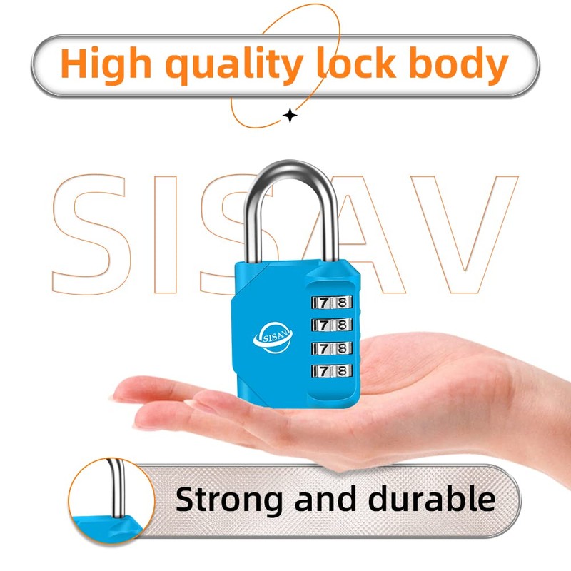 SISAV 4 Digit Combination Lock,Gym Padlock,Outdoor Combination Padlock,Suitable for School