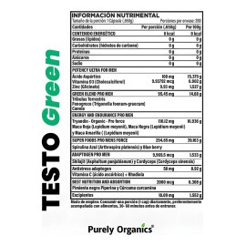 TestoGreen Gold | Pro Male Organic Complex | 200 Cápsulas | Purely Organics