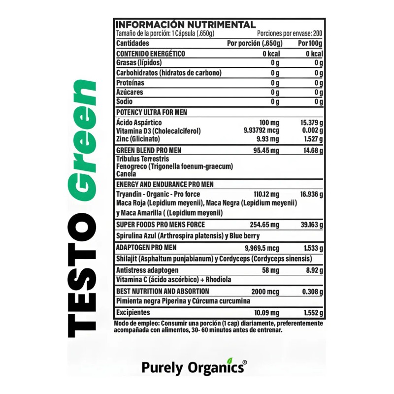 TestoGreen Gold | Pro Male Organic Complex | 200 Cápsulas