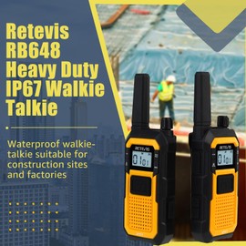 Retevis RB648 Walkie Talkies Waterproof, Heavy Duty Walkie Talkies, Advanced Triple Proof, IP67 VOX Dual PTT, SOS Vibration, 2000mAh 2 Way Radio with Earpiece for Construction Site (2 Pcs, Yellow)