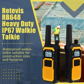 Retevis RB648 Walkie Talkies Waterproof, Heavy Duty Walkie Talkies, Advanced Triple Proof, IP67 VOX Dual PTT, SOS Vibration, 2000mAh 2 Way Radio with Earpiece for Construction Site (2 Pcs, Yellow)