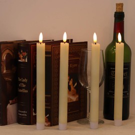 GenSwin LED Taper Candles Flickering with Remote Timer, Battery Operated Taper Flameless Candles with 3D Wick Real Wax Window Candlesticks Pack of 2 for Home Wedding Decor(Ivory, 0.78 x 9.64 Inch)