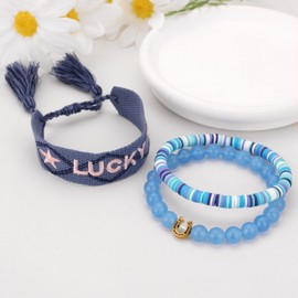 Bolinailo Good Luck Bracelet Luckly Braided Rope Bracelet Horseshoe Pendant Bead Stretch Bracelets Horse Jewelry Gifts for Women