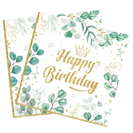Pack of 40 Birthday Napkins Birthday Wife Napkins Birthday Man Napkins Sage Green for Party Children's Birthday Table Decorations Christening