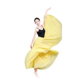Lyrical Style Dance Women Miss Girl Practice motony Long Adult Full Length Modern Swing Skirt (Skirt only) (Yellow, M)