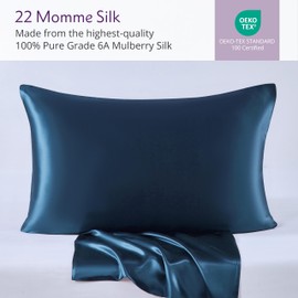 Mulberry Park - Funda de almohada 100 % seda, 22 momme, seda de morera grado 6A, cierre de cierre oculto, mar profundo, tamaño King (20 x 36 pulgadas)