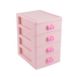 Cute Pink Bowknot Makeup Organizer,Multilayer-Drawer Mini Desktop Organizer Storage Box,Bathroom,Vanity,Gift for Girls Women kid Teen (Four Drawers (7.06 x 5.22 x 8.05 inches) & Pink)