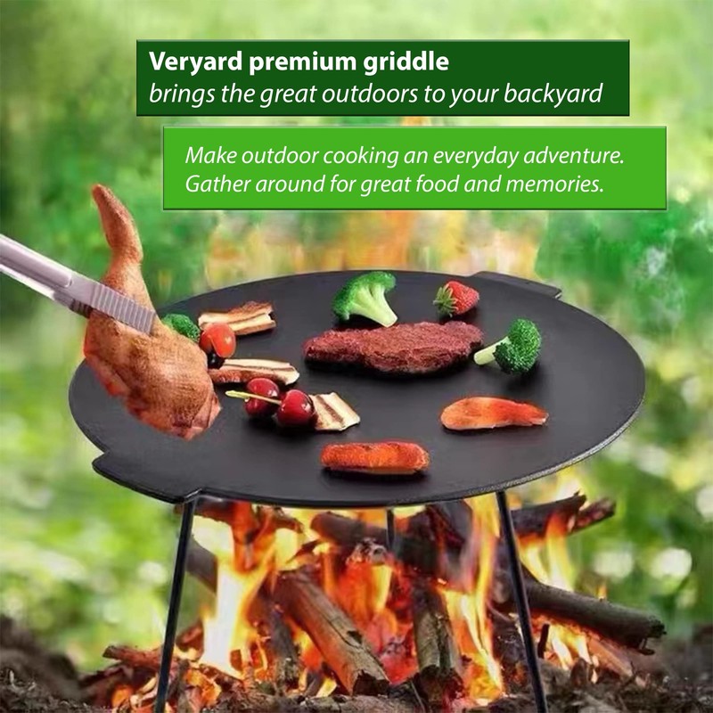 Veryard 18" Cast Iron Griddle, Round Iron Pan, Portable Campfire
