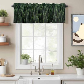DecorLovee Curtain Valances for Windows Living Room, Green Pine Trees Forest Curtain Toppers and Valances for Bedroom, Sage Green Rod Pocket Curtains Kitchen Valances 54 Inch Wide by 18 Inch Long
