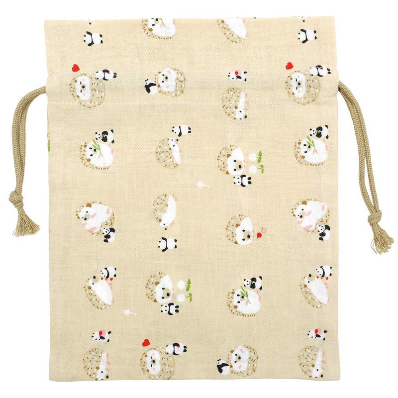 Hamamonyo Large Drawstring Hedgehog and Bean Panda, Beige, beige