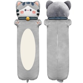 NXNYNZ Long Cat Plush Pillow, 51.1inches Cute Gray Cat Plushie Stuffed Animals Body Pillow, Kawaii Kitten Soft Plushie Doll Toy Birthday Gift for Kids Girlfriend
