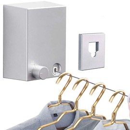 Sharemee - Retractable Clothesline Indoor Outdoor, Portable Clothes Line Wall Mounted Clothes Laundry Drying Line for Balcony Shower Room Bathroom, 13.8 Feet Heavy Duty Stainless Steel Line (Silver)