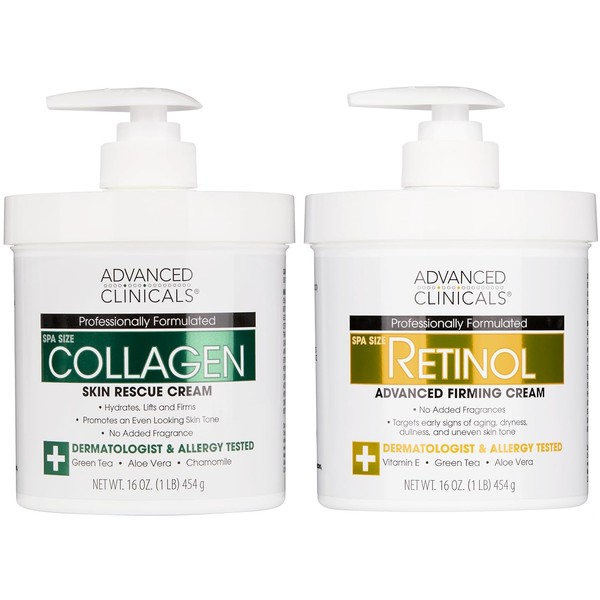 Advanced Clinicals Retinol Cream and Collagen Cream Skin Care set.