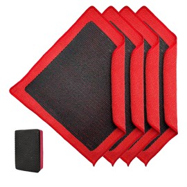 HiSnug Upgrade Clay Towels and Pad Set 5PCS - Perforated Synthetic Decontamination Towel for Car Detailing, Cleaning & Release of Paint Contaminants, 4pcs Clay Bar Towels 12x12 Red, & 1pcs Red Pad