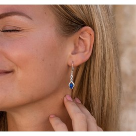 Lab Created Blue Sapphire Earrings Diamond Accent in Sterling Silver - Lever Backs