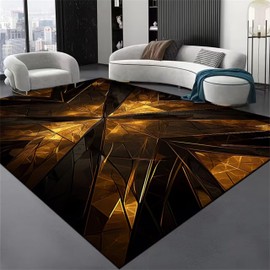 Modern Abstract Rug, Soft Non-Shedding Washable Rug, Gilt Dimensional Folded V Pattern with Non-Slip Backing, Low Pile Floor Mat Indoor Rug, Gold Rugs Gray Rugs 2x3ft