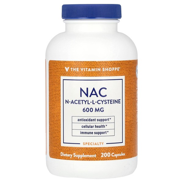 The Vitamin Shoppe NAC NAcetylLCysteine Promotes Cellular Health, Immune Antioxidant Support 600 MG (200 Capsules)