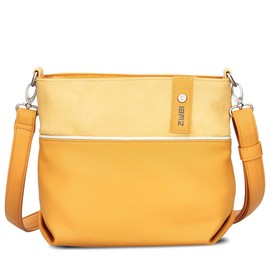 Zwei Damen Umhängetasche JANA J8 Crossbody Bag 3 Liter Bicolor Handtasche im Canvas-Stil, weiches Kunstleder, ideal für den Alltag, inkl. 2 abnehmbare Schultergurte kurz & lang (sunny)