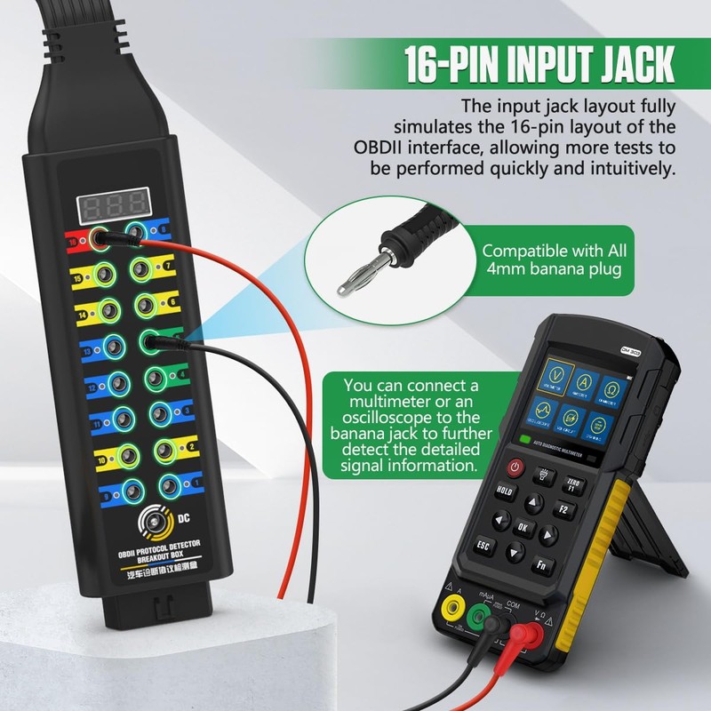 OBD2 Breakout Box Automotive Advanced OBDII Protocol Detector with LCD