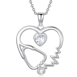 Lypic Nurse Gifts Stethoscope Necklace 925 Sterling Silver Nurse Heartbeat Necklace Graduation Nursing Jewelry Gift for Women