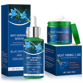 Allony Anti-Wrinkle Serum Blue Gentian & Edelweiss Natural Anti-Ageing Face Cream & Face Serum Set, Women's Face Care Set, Firm Skin, Suitable for All Skin Types (30 ml + 50 g)