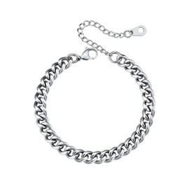 Supcare Mens Bracelet Chain, 6MM Stainless Steel Curb Link Bracelets Cuban Jewellery, 16-21cm Long Males Bracelets