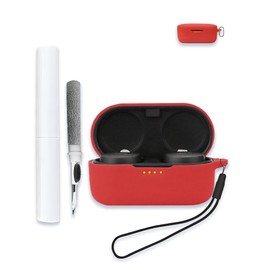Case for Denon PerL Pro 2024 True Wireless Earbuds, Soft Silicone Protective Portable Scratch Shock Resistant Shell with Cleaner Kit & Carabiner & Lanyard,Red