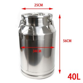Stainless Steel Milk Can Heavy Duty Milk Jug Milk Transport Can Jug Milk Bucket Wine Pail Bucket Bottle for Milk and Wine Liquid Storage, 5.3/8/10.6/13.3/16 gallons (10.6 US gallons)