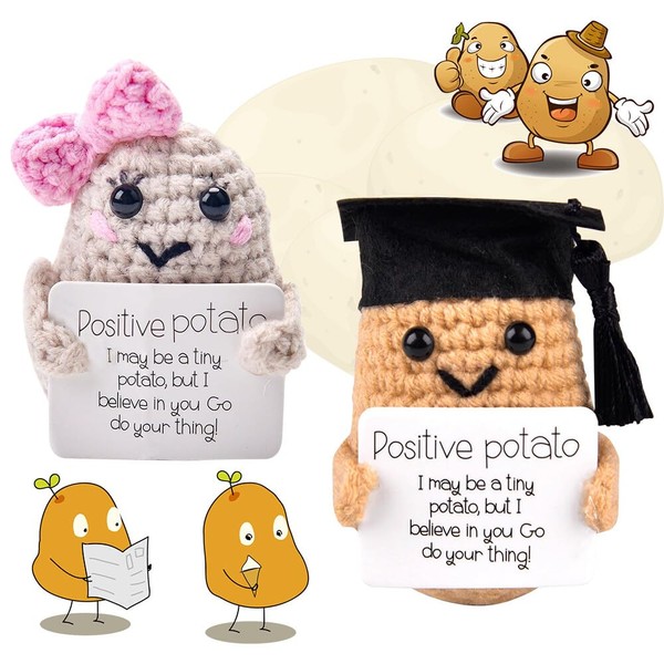 ZOYDP Positive Potato Pack of 2, Positive Potatoe, Positive Potatoe, Tiny Potato, Pocket Hug Positive Potato, Potato Plush Toy for Boyfriend, Positive Gifts, Motivational Gifts